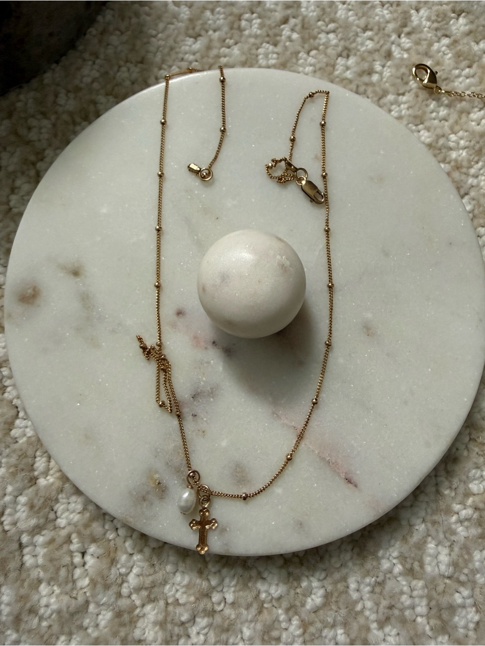 Delicate Gold Cross Necklace with Pearl Charm - Women's Jewelry